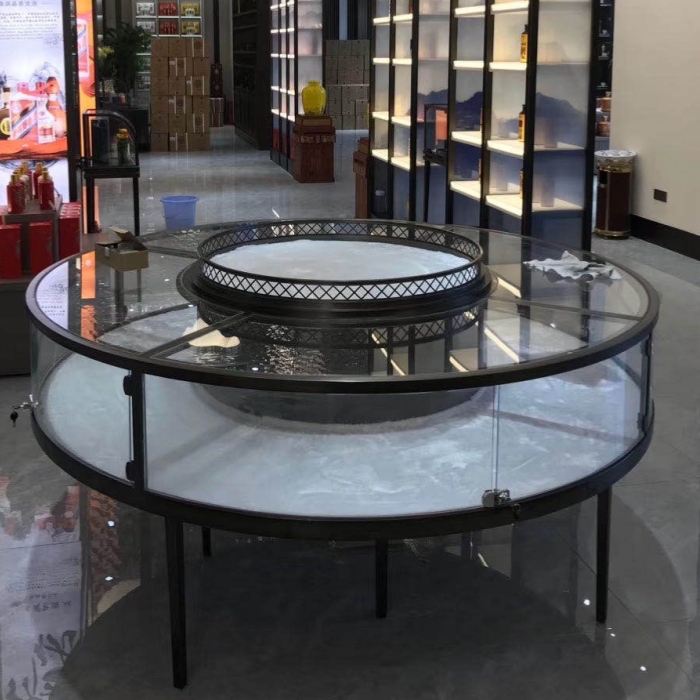 Glass Top Round Stainless Steel Display Table