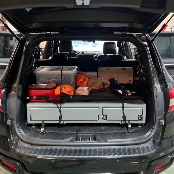 Ford Everest with Metal Camping Box in Car